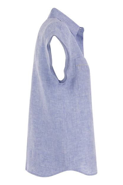 Linen Sleeveless Shirt - VOGUERINI