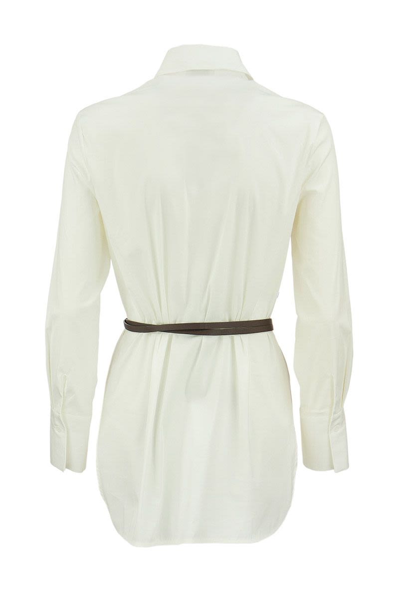 White Shirt with Leather Belt - VOGUERINI