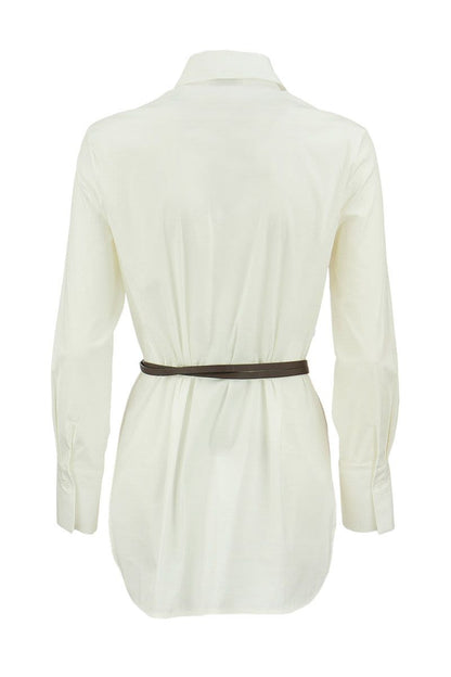 White Shirt with Leather Belt - VOGUERINI