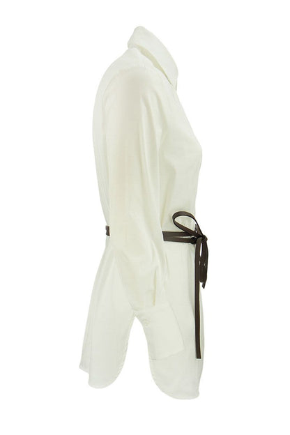 White Shirt with Leather Belt - VOGUERINI