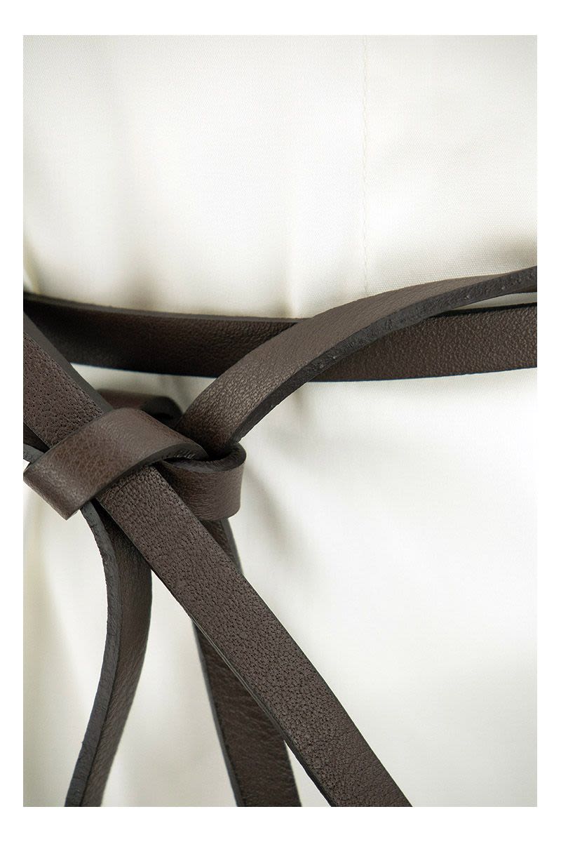 White Shirt with Leather Belt - VOGUERINI