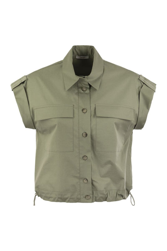 Light cotton satin 'sail hand' shirt with drawstring