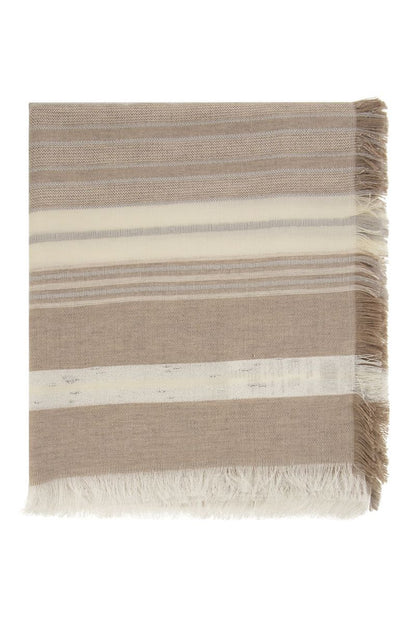 Fringed striped scarf in soft modal and wool - VOGUERINI