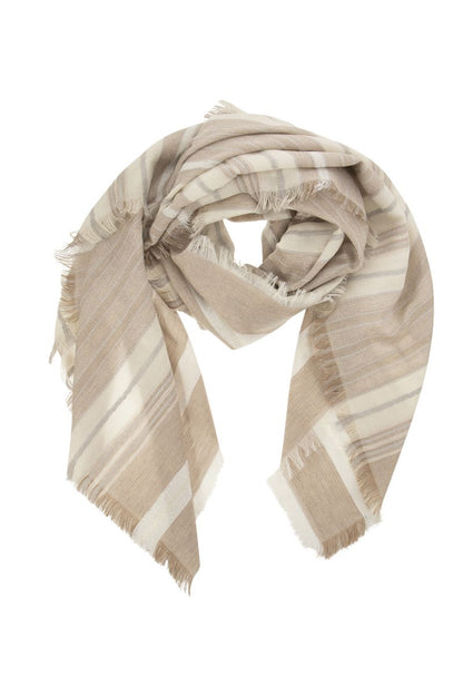 Fringed striped scarf in soft modal and wool - VOGUERINI