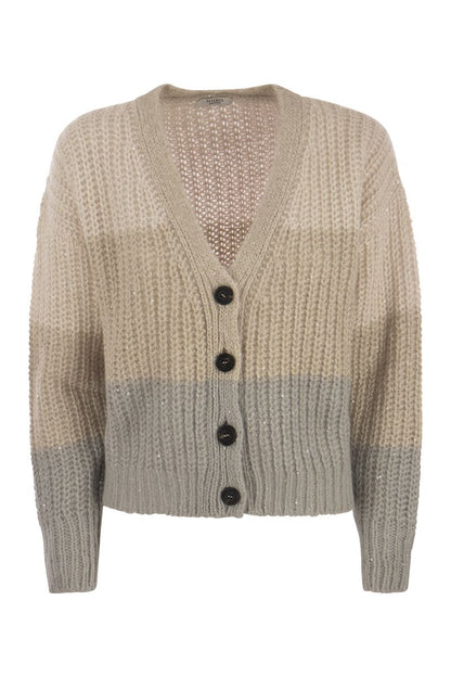 Suri alpaca blend block colour cardigan with sequins - VOGUERINI