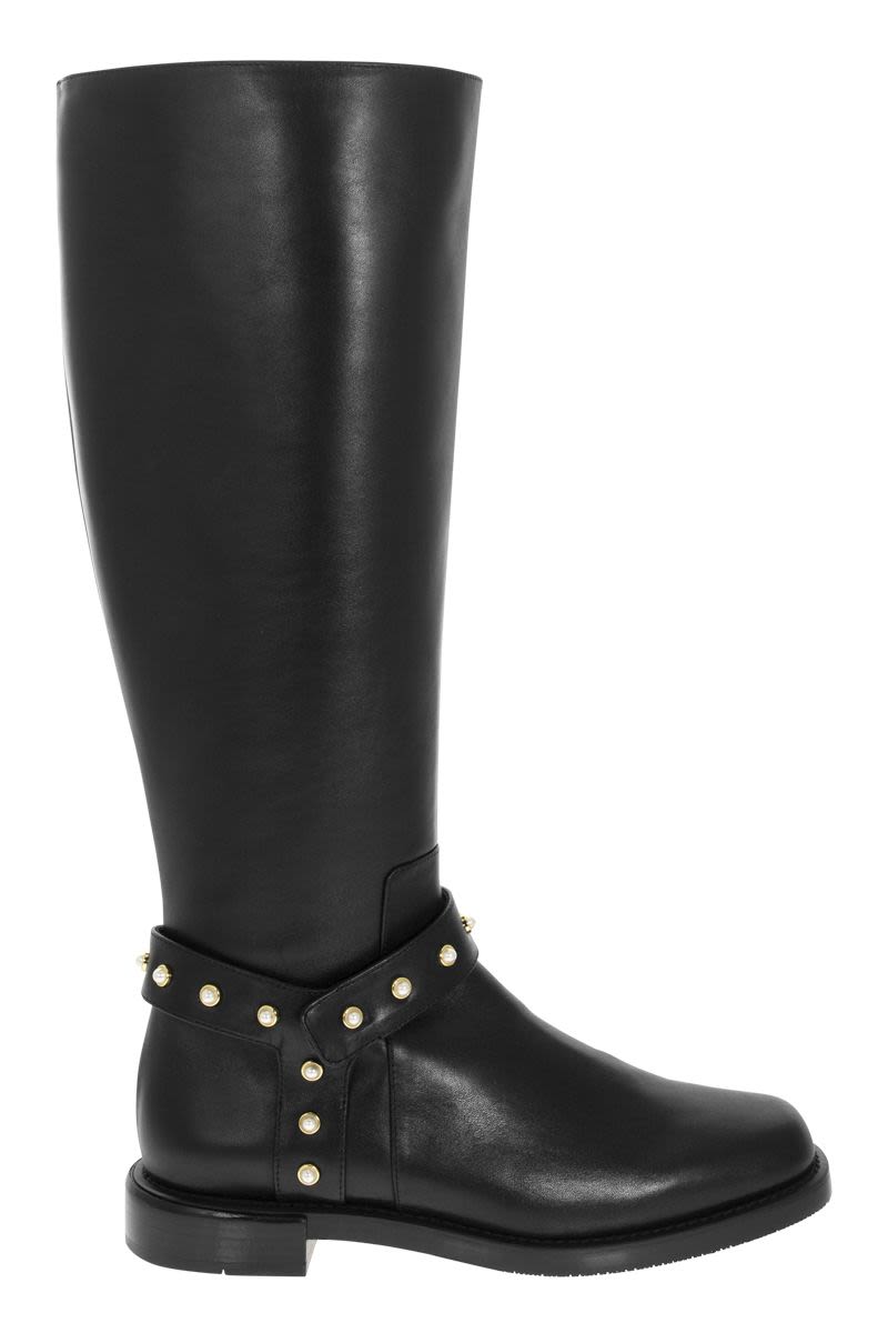 PEARL MOTO - Leather boot with pearls - VOGUERINI