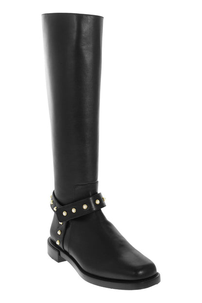 PEARL MOTO - Leather boot with pearls - VOGUERINI