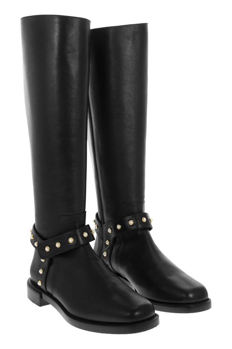 PEARL MOTO - Leather boot with pearls - VOGUERINI