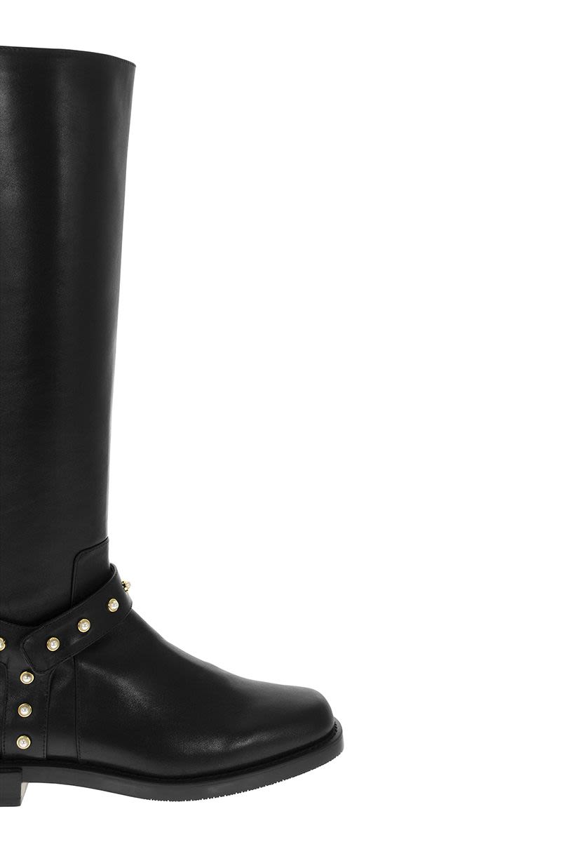 PEARL MOTO - Leather boot with pearls - VOGUERINI