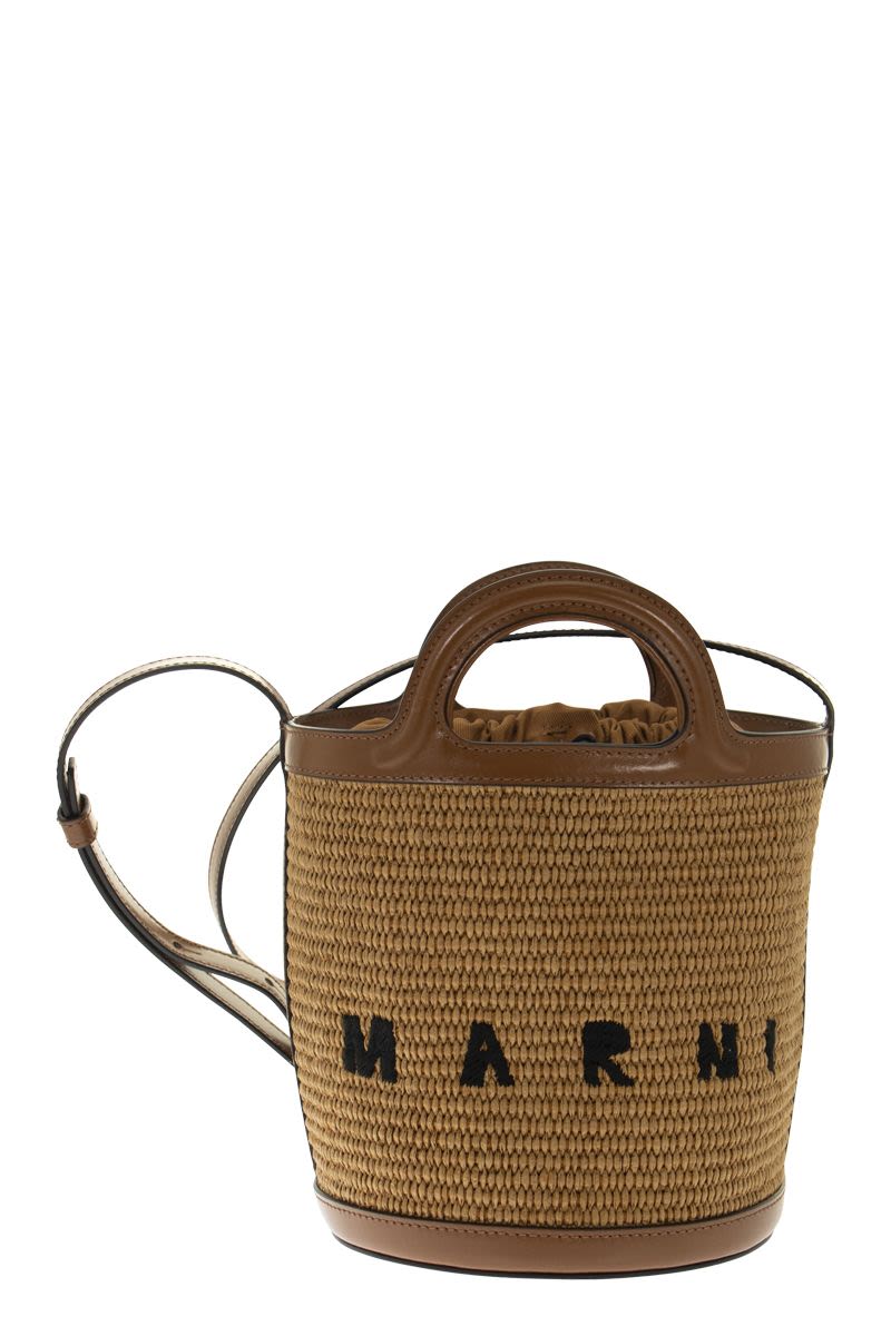 TROPICALIA - Raffia and calfskin bucket bag - VOGUERINI