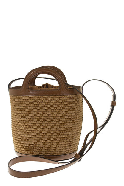 TROPICALIA - Raffia and calfskin bucket bag - VOGUERINI