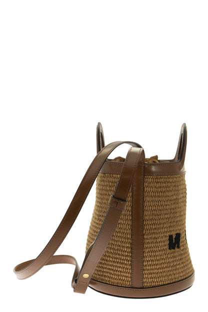 TROPICALIA - Raffia and calfskin bucket bag - VOGUERINI