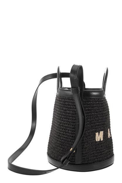 TROPICALIA - Raffia and calfskin bucket bag - VOGUERINI