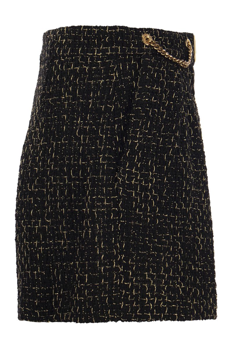 Tweed shorts with chains and logo plaque - VOGUERINI