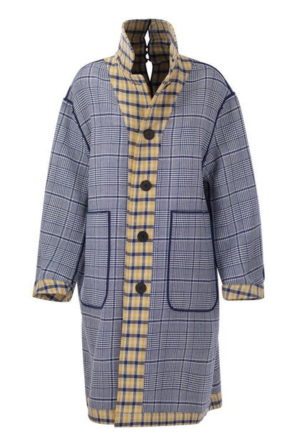 Reversible wool coat with check pattern - VOGUERINI