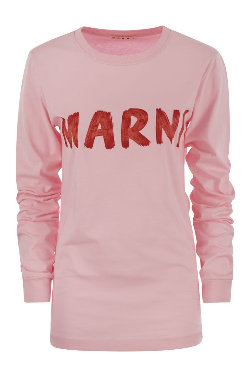 Long-sleeved cotton T-shirt with Marni lettering - VOGUERINI