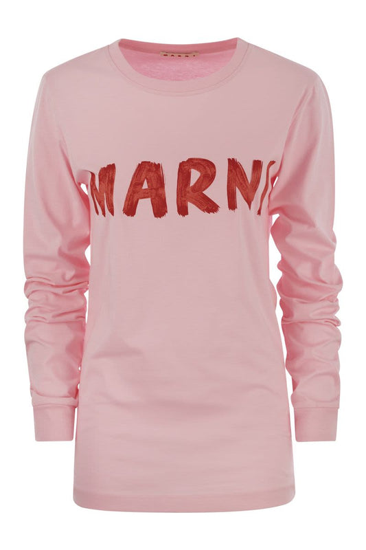 Long-sleeved cotton T-shirt with Marni lettering - VOGUERINI