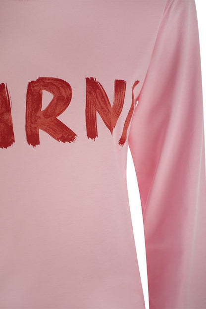 Long-sleeved cotton T-shirt with Marni lettering - VOGUERINI