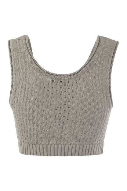 Cotton mesh top with rhinestones