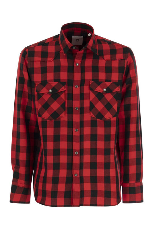 Checked shirt in cotton and linen blend - VOGUERINI