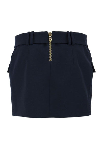 Short Blue Wool Low-rise Skirt - VOGUERINI