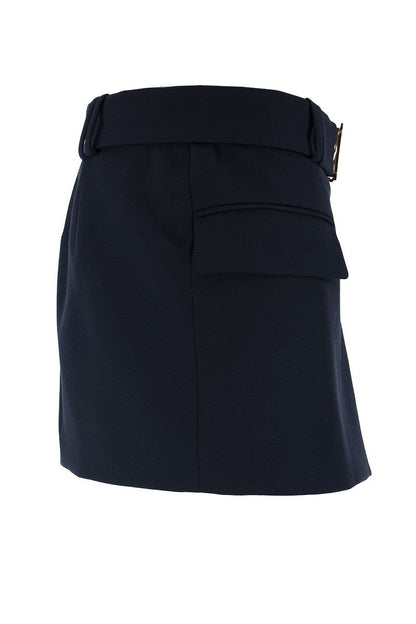 Short Blue Wool Low-rise Skirt - VOGUERINI