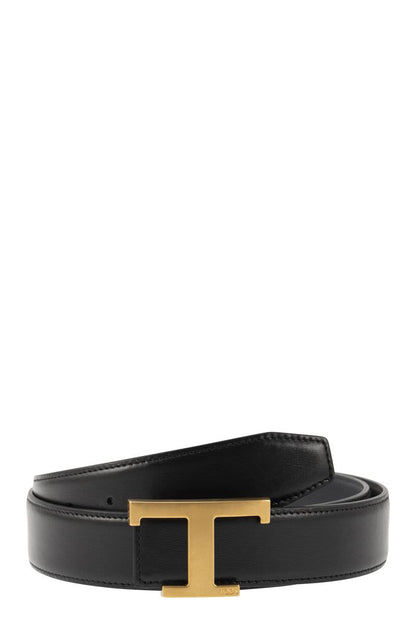 Timeless Reversible T Leather Belt - VOGUERINI