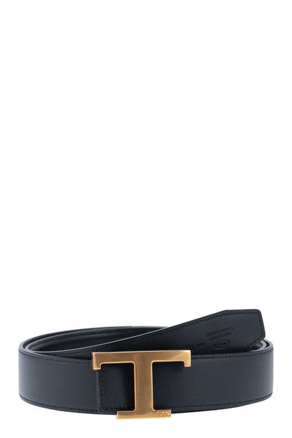 Timeless Reversible T Leather Belt - VOGUERINI