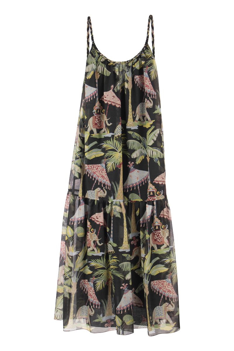 Elephant print cotton and silk dress - VOGUERINI