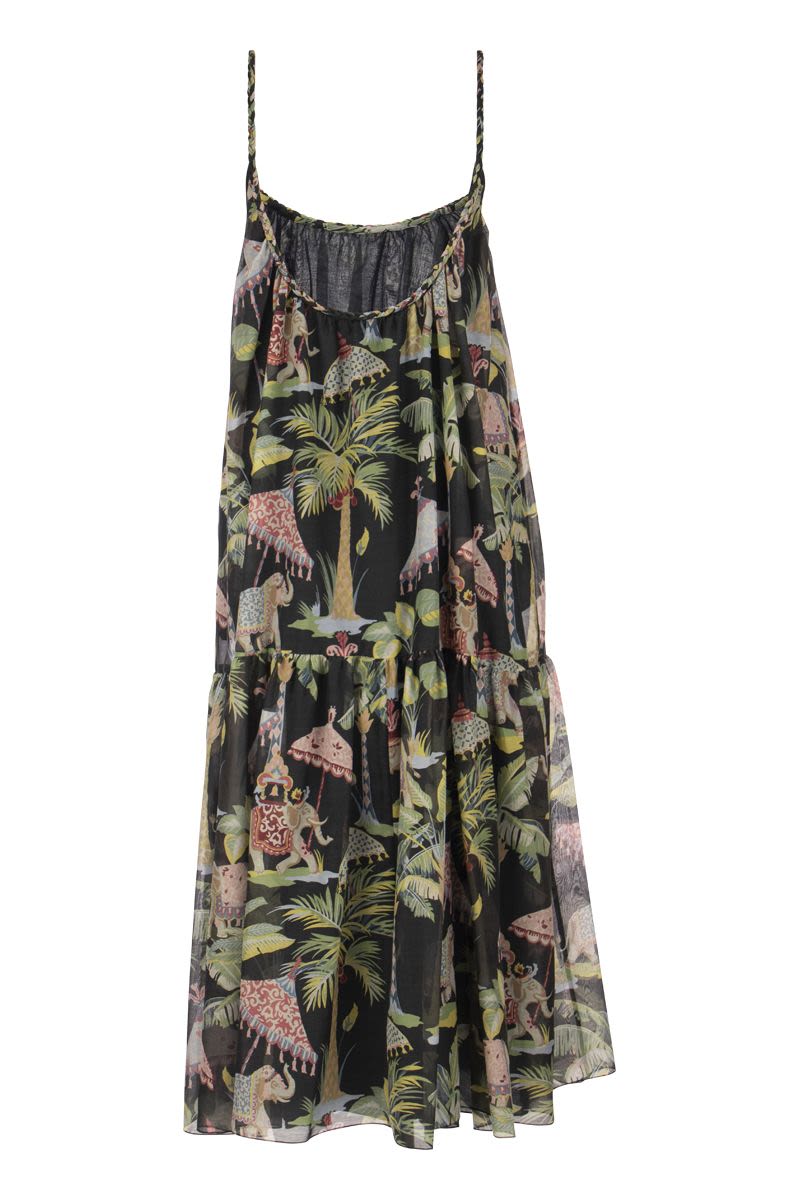 Elephant print cotton and silk dress - VOGUERINI