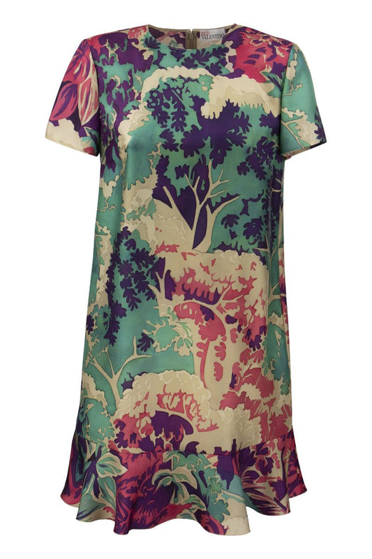 Emerald Forest print silk dress - VOGUERINI