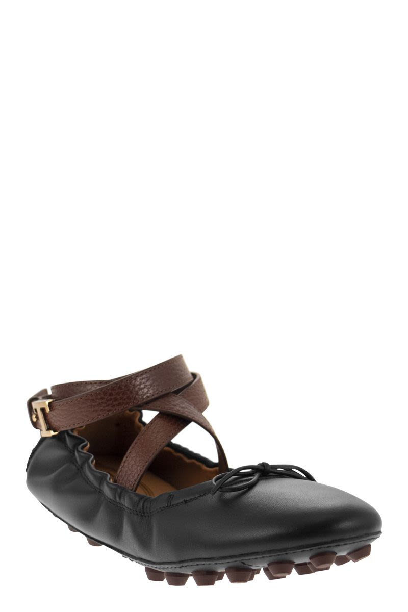 Bubble Leather Ballerina with Strap - VOGUERINI