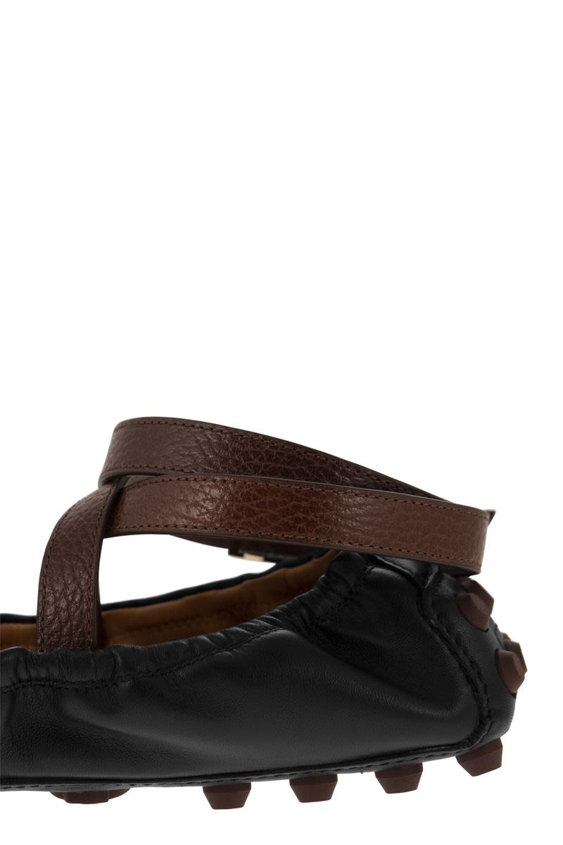 Bubble Leather Ballerina with Strap - VOGUERINI